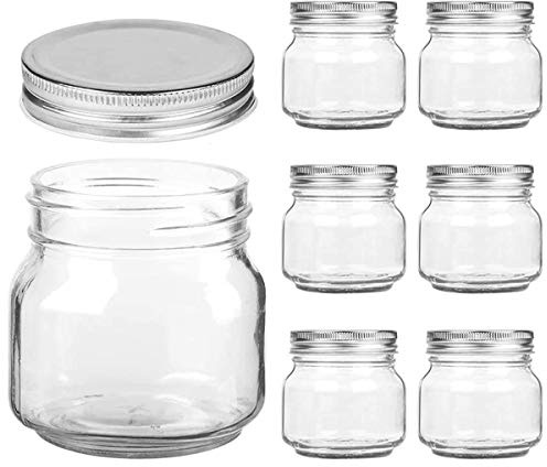 Yomarket Small Mason Jars Regular Mouth - 8 oz Clear Glass Jars with Silver Metal Lids for Sealing, Food Storage, Overnight Oats, Jelly, Dry Food, Jam,DIY Jars, 6PCS