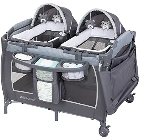 Baby Trend Lil’ Snooze™ Deluxe III Nursery Center® Playard for Twins, Cozy Grey