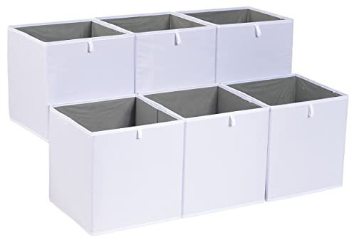 Amazon Basics Zusammenklappbare Aufbewahrungswürfel aus Stoff, 26,7 x 26,7 x 28 cm, Weiß, 6er-Pack