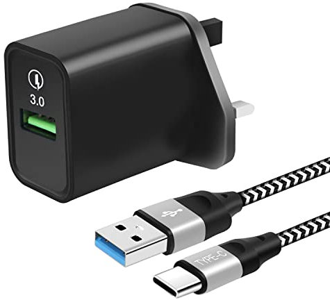 Fast UK Charger for Samsung Galaxy A71 A72 5G A70 S21 Plus Ultra S20 FE/A73 A23 A30 M31 M51 M11,Tab S7 S7+ S3 S4 S5e S6,Huawei P20 P30 P40 Lite Pro,QC3.0 Wall Main Plug Travel Adapter+2M USB C Cable