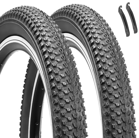 2-Pack 20-inch Mountain Bike Tires: Hycline 20x2.125 inch (57-406mm) Folding Replacement Puncture-Resistant Bicycle Tires with Pair Tire Levers for MTB Off-Road Bike
