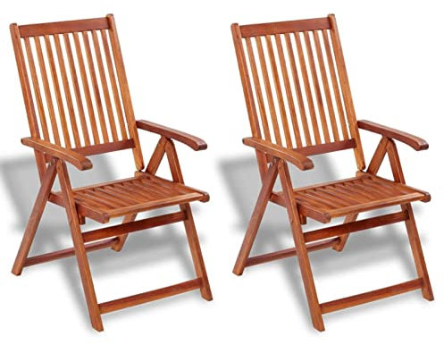 Keketa Klappbare Gartenstuhl 2 STK. Relaxstuhl mit verstellbar Rückenlehnen Sessel Balkonstuhl Klappsessel Klappsttuhl für Balkon Garten Terrasse Massivholz Akazie