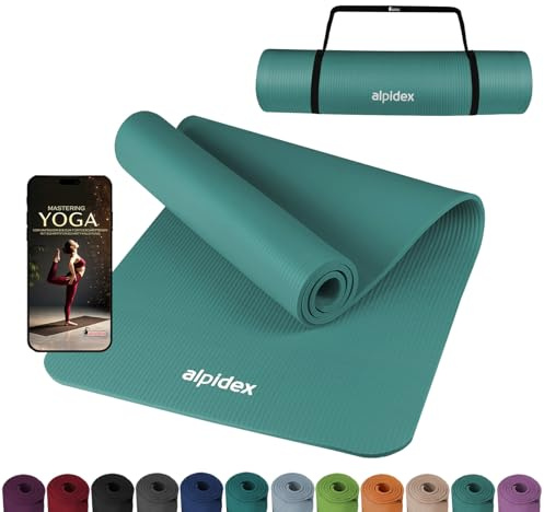 ALPIDEX Esterilla Yoga 183x60x0,8cm Antideslizante Pilates Fitness Mat Casa | Caucho, Sin Ftalatos, Colchoneta, Alfombra, Tapete, Mat, Gimnasio, Correa Transporte, E-Book, Casa, Principiantes, Delgada