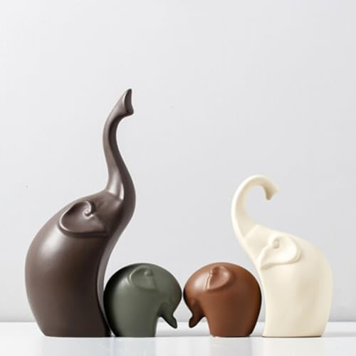 JXCBXJ Statua in ceramica,Statua della famiglia dei elefanti (set da 4),creative in ceramica,decorazioni per la casa, adatto per mensole, librerie, decorazioni per supporti TV.