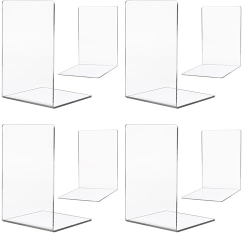 Transparente Acryl-Buchstützen - rutschfest, Dekorativ - Ideal für Bücherregale, Büro und Zuhause - 4 Paar (8 Stück)