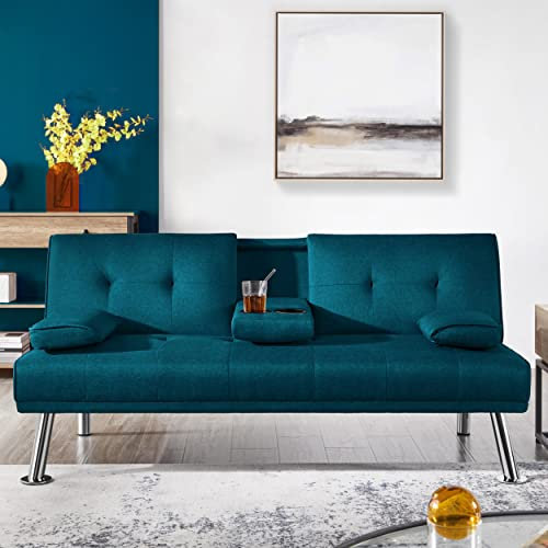 Yaheetech Schlafsofa für max. 3 Personen Gästebett Couch Sofa mit Schlaffunktion Tagesbett Bettsofa Schlafcouch Sofabett Polstersofa bis 350 kg belastbar blau