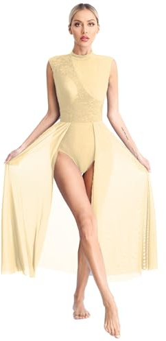 Xnihocha Disfraz de danza lírica para mujer, sin mangas, vestido de ballet, vestido maxi de tul, moderno y contemporáneo, traje de gimnasia, traje de baile