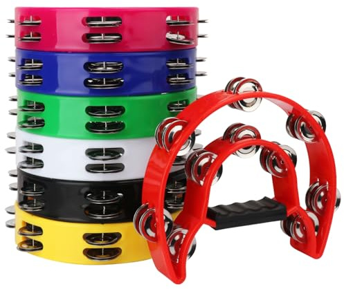 IHDYPPEW 7 Pack Double Row Tambourine β 9.06 inch Professional Handheld Tambourine 20 Metal Jingles, Half Moon Musical Tambourine, Plastic Tambourines for Adults, Music Lovers and Performers
