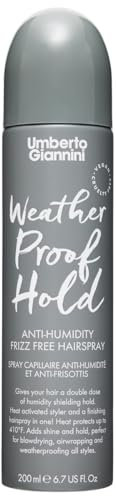 Umberto Giannini Frizz Spray résistant aux intempéries 200 ml, anti-frisottis, ultra léger, protecteur de la chaleur, anti-humidité, laque à tenue moyenne, enrichie en vitamine E pour des cheveux