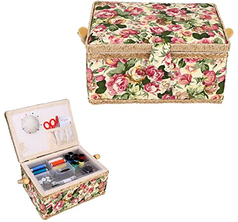 Kit de couture, panier à couture 3 couleurs, kit de couture de voyage, boîte à couture, panier à couture avec kit de couture, panier à couture vintage pour la maison (rose pastorale)