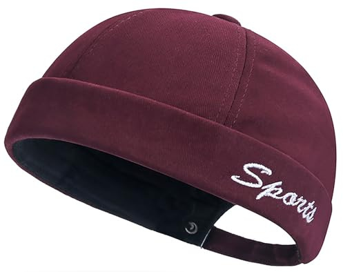 DIYDECAL Retro Brimless Skullcap Hat Docker Cap,Sailor Worker Hat Beanie Hat for Mens Wine