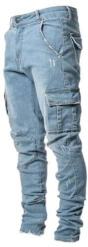 Pantalones Vaqueros Rotos para Hombre, Ajustados, de Corte Regular, con Dos Bolsillos Laterales, de Trabajo, Color Negro