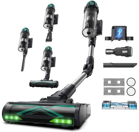 Vexilar V15Max Cordless Vacuum Cleaner with Mopping, 65Kpa Powerful Suction, 60Mins Runtime, Flexible Tube, GreenEye Tech, Wall Mount Charging, Anti-Tangle Stick Vacuum for Pet Hair, Carpets