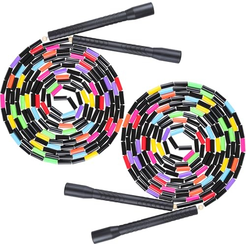 16.5FT Double Dutch Jump Ropes for Adults Kids, Rainbw Long Jump Rope, Beaded Jump Rope for Fitness, Segmented Skipping Ropes for Exercise Training, Tangle-Free (Black-2Pcs)