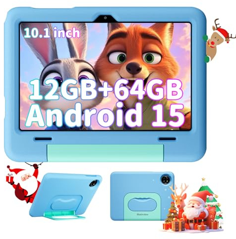 Blackview Tablet Bambini 10 Pollici, Android Tablet per Bambini 3 a 12 Anni, 12GB RAM + 64GB ROM/2TB TF, Controllo Genitori, Gemini AI 2.0, 8MP + 5MP, Face ID, 6600mAh/Widevine L1/WiFi/GMS/GPS/BT 5.0