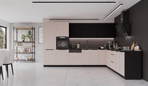 Kuechen-preisbombe Winkelküche Arona + Siena 350x290 Küchenzeile Eckküche Küche Kaschmir + Schwarz