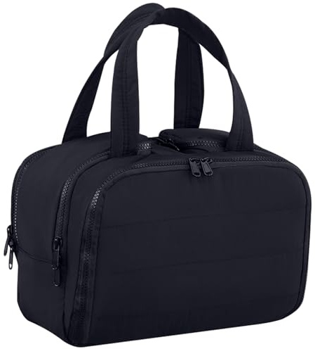SYEXDZON Borsa da Toilette da Viaggio, Borsa da Viaggio Ultraleggera e Spalancata per le Donne, Borsa per il Trucco Cosmetico gonfia per contenitore a grandezza naturale (Nero)