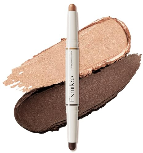 Exmiloo Sombra de Ojos en Barra Doble Punta, Lápiz Cremoso para Ojos con 2 Tonos Cálidos, Cobre Marrón Brillante y Marrón Cacao Nogal, Waterproof, Larga Duración, Fácil de Difuminar – Bronze Glow
