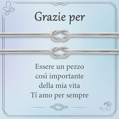 J.Fée 2PCS Bracciale Amicizia Maestra Bracciali Donna Bracciali Coppia Argento 925, Nodo Bracciale Donna Oro Jewellery, Fidanzato Regalo Maestre Fine Anno Mamma Regalo Migliore Amica.Argento-2