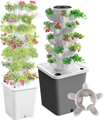 Giardino A Torre Idroponica Verticale con Serbatoio dell'Acqua da 10 Litri - Ideale per La Coltivazione di Erbe, Frutta, Verdura E Fiori - Include Pompa dell'Acqua, 25holes