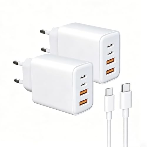 USB-C-laddare 2-pack, USB-nätaggregat med 1,2 m C-C-kabel, 4-ports flerfaldig laddare med USBC och USBA, 40 W snabbladning mobiltelefon PD-strömadapter för lPhone 17/16/15/14/14/12/11/XS lPad