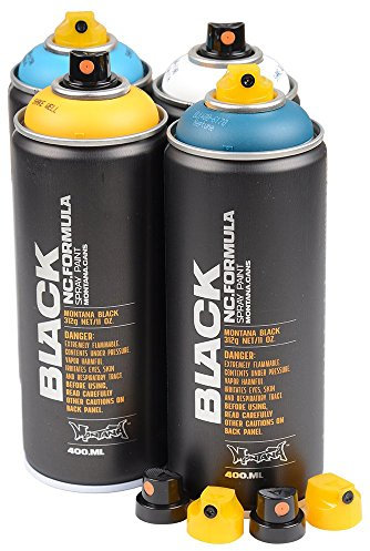 Montana Sprühdosen Set Amazonas mit gelb, turquoise und weiss 4x400ml + 4 Ersatzsprühköpfe