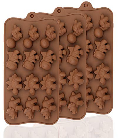 BREEZO Silicone Chocolate Mould, 3PCS 12-Cavity Dinosaur Shape Candy Moulds Non Stick Reusable DIY Baking Molds for Candy Chocolate Jelly Bread and so on