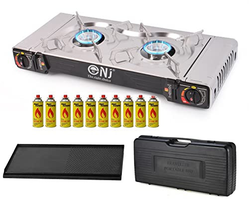 NJ SG-2 Portable Camping Gas Stove Double Burner BBQ Cooker Butane Outdoor Grill Plate Carry Case