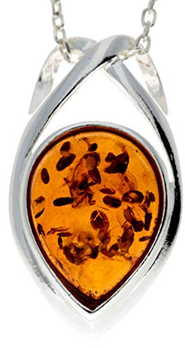 GL2004C Pendentif classique en forme de larme d'ambre de la Baltique et argent sterling sans chaîne, Pierre Argent sterling Résine, Ambre