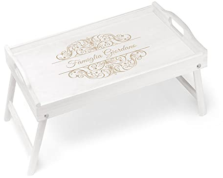 Maverton Tavolino da Letto per Colazione Personalizzato a Laser - Tavolo Pieghevole Bianco - Vassoio Multifunzione - idee regalo per anniversario, matrimonio - Ornamento