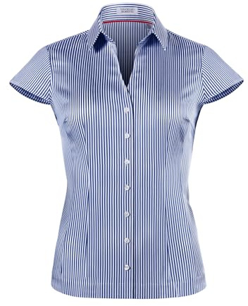 Vincenzo Boretti Blusa, Modern-Fit/Taglio Abbastanza Aderente, Colletto della Camicia, Maniche Corte, a Righe Bianco/Blu Scuro 42