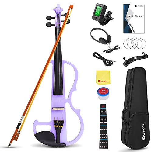 Vangoa 4/4 Violín Electrico Silencioso Tamaño Completo Electric Violin Set para Principiantes, Adultos, Estudiantes con Kits, Púrpura