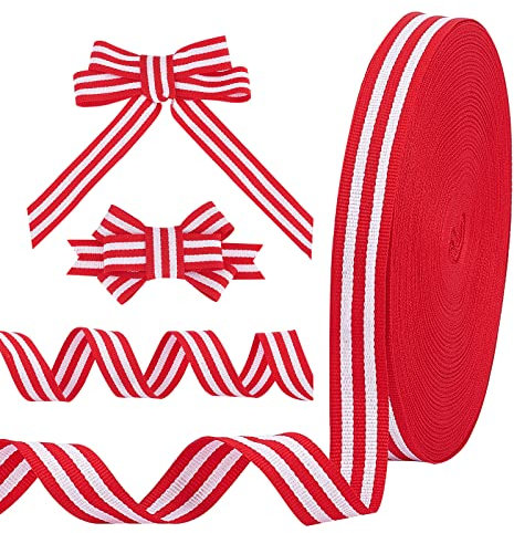 PandaHall 50 Yard/45.72m Rot-Weiß Gestreiftes Band Weihnachts-Grosgrain-Stoffband Streifen Bastelband Rolle Für Weihnachtsdekoration Geschenkverpackung Kuchen Hochzeit Blumendekoration Schleifen
