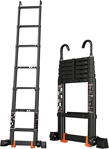 KEppd Teleskopstege för RV/taktält/vind, 5 m/4 m/3 m/2 m aluminiumförlängning, teleskopstegar med avtagbar krok och stabilisatorstång, belastningar 200 kg (Storlek: 5,1 m/16,5 fot)