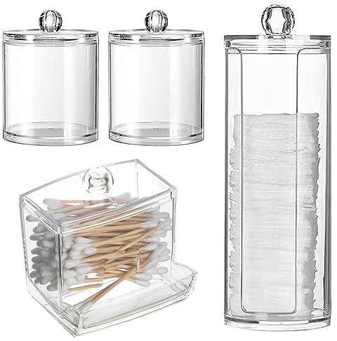 Wattepadspender, 4 Stück Make-up-Organizer-Set, Transparente Acryl Make up Organizer, Wattestäbchen Behälter Und Wattepad Halter Und Zylinder Behälter, Aufbewahrungboxen Mit Deckel Für Kosmetik