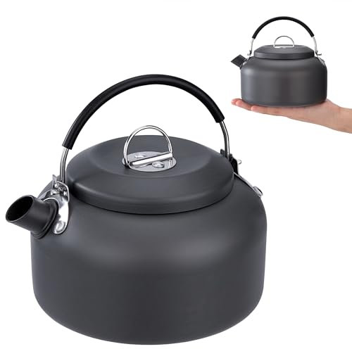 AYMQC Bouilloire de Camping 0,8 L Bouilloire à Thé en Aluminium Ultralégère Théière à Chauffage Rapide Portable avec Sac de Transport pour Pique-Nique Randonnée Pêche (Gris)