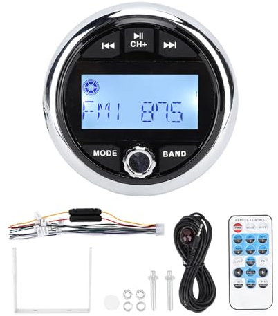 12V Bluetooth Marine Stereo Receiver, Digital Media Audio Music Player for Yacht, RV, Engineering Vehicle, Ship