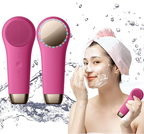 Rechargeable Electric Facial Cleansing Brush – Silicone Face Scrubber with Vibrating Technology for Deep Cleansing & Exfoliation, Waterproof, Gentle on Skin, Suitable for Men & Women (red)