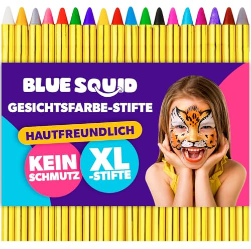 Blue Squid Face Paint Crayons for Kids - 18pcs XL Non-Toxic, Washable Body Paint Crayons - Our Face Painting Kit Makeup Sticks are Easy to Use, Safe for Sensitive Skin and Perfect for a Kids Party