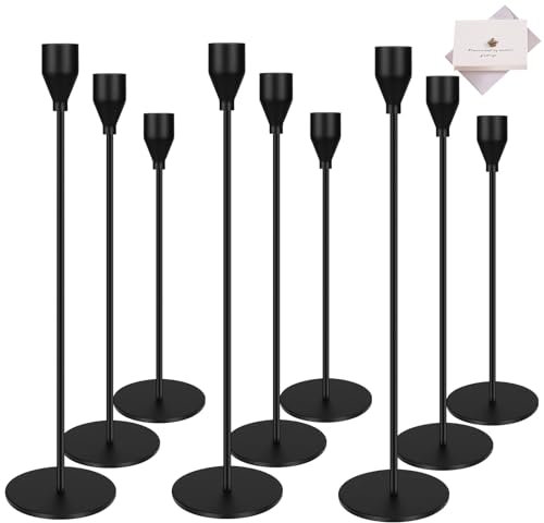 TOSUTO Portacandele in Metallo, Set di 9 Candelabri Neri, Candeliere da Tavolo per Matrimoni, Compleanni e Natale