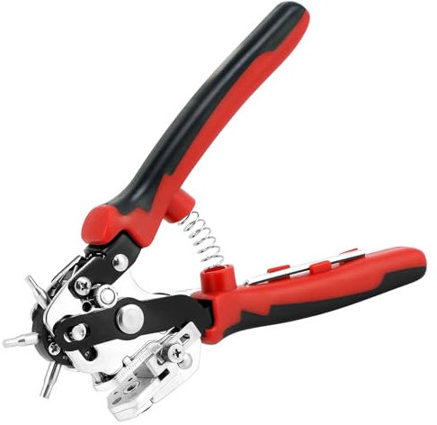 QWORK® Alicates sacabocados de cuero, sacabocados para cuero ajustables V-forma con cabezales perforadores de 6 tamaños, para cuero, plástico