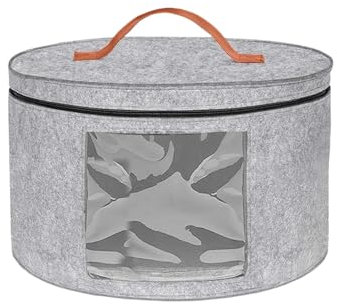Hat Organizer, Rund Mützen Aufbewahrung, Faltbare Hut Aufbewahrungsbox, Hutschachtel mit Deckel und Reißverschluss, mit Ledergriff, Transparentes Window für Schrank oder Reise, 43x26cm (Light Gray)