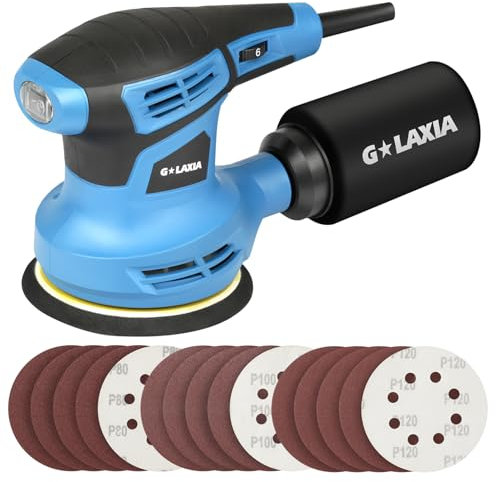G LAXIA 280W 13000 OPM Orbital Sander with 15Pcs 125mm Sandpapers,6 Variable Speed Electric Random-Orbit Sander with Dust Collector,Fit for Sanding,Woodworking and Polishing