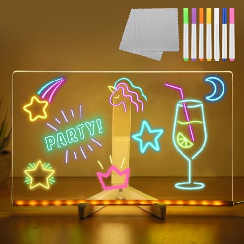 Hixava Tableau Acrylique,Bloc Notes LED 30X20 CM 17 Lumières LED Light Up Message Board 7 Stylos de Couleur pour les Tableaux de Gribouillage,les Tableaux de Planification Tableau Effaçable