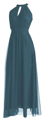 VALORIALUXE Abito Lungo da Cerimonia Donna in Tulle con Cut-out Frontale e Spalline – Made in Italy Yes (IT, Testo, L, XL, Regular, Regular, Petrolio Blu)