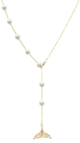 S925 sterling silver halsband med sjöjungfrustjärt hänge, Y-formad justerbar guldkedja, 50 cm, 0,24 cm snäckpärla, eleganta smycken för kvinnor, One Size, s925 sterlingsilver, pärlor, Ingen ädelsten