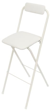 C-Juzarl Bärbar hopfällbar pall vikbar med ryggstöd, 1 styck 75 cm, barstol, vikbar för kök, bar och evenemang, upp till 125 kg (vit)