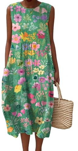 Generico Vestito Etnico Donna Lino Taglie Forti Abito Lungo Estivo Donna Boho Chic Dresses Caftano Elegante Mare Copricostume Primavera 2026 Vestiti in Lino Bohemien