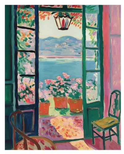 1 St Öppet Fönster Tryck Stil Fauvism Målning Hav Apelsinträd Kustnära Utsikt Canvas Affisch
