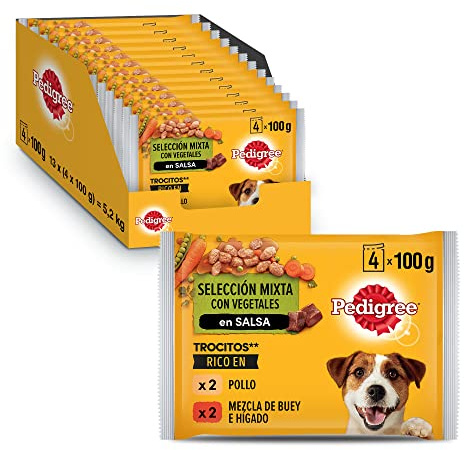 Pedigree Comida Húmeda para Perros Sabor Pollo y Buey con Verduras en Salsa, Multipack (13 Packs x 4 bolsitas x 100g)